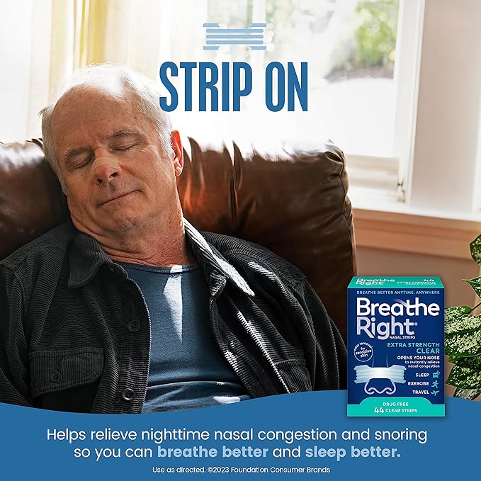 (B07FHM225F) - Breathe Right Extra Clear DrugFree Nasal Strips for Nasal Congestion Relief, 44 Count , 1 Count